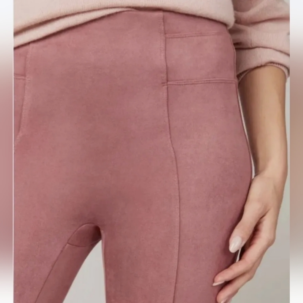 SPANX Faux Suede Leggings Women's Size Large Color Rich Rose - Picture 3 of 11